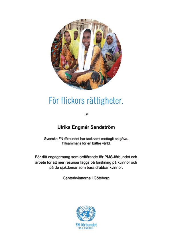 Gåvobevis från Svenska FN-förbundet